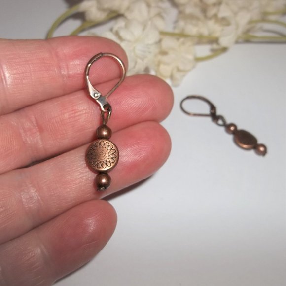 Boho Earring Set Copper Minimalist Simple Dainty Delicate Simple Circle NWT A521 - Picture 4 of 5